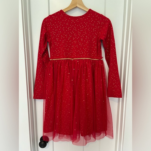 Hanna Andersson: Shimmer Star Dress in Soft Tulle Red with Gold Sparkle: Size 12 - Picture 2 of 6